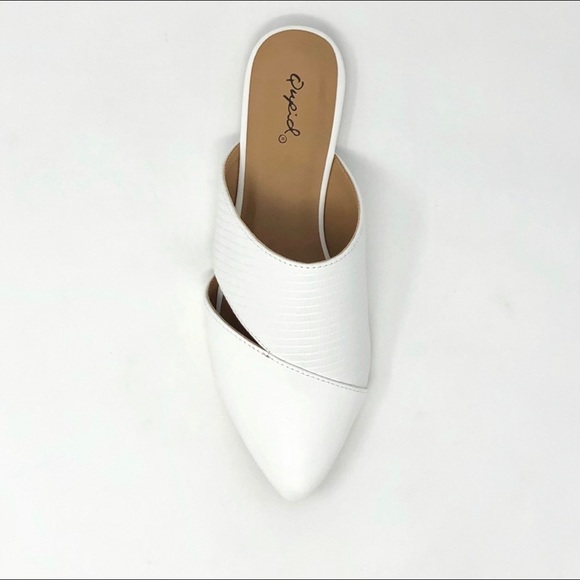 White Vegan Leather Mule Flats - Picture 4 of 9